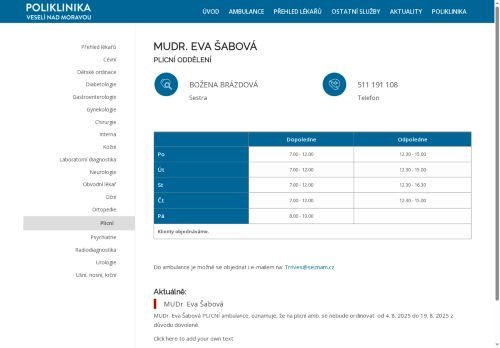 Zobrazit webové stránky Plicní ordinace - MUDr. Eva Šabová
