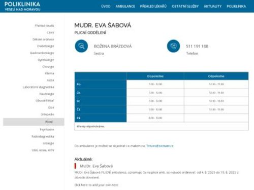 Plicní ordinace - MUDr. Eva Šabová