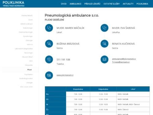 Plicní ordinace - MUDr. Eva Šabová