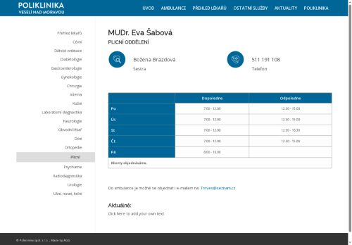 Zobrazit webové stránky Plicní ordinace - MUDr. Eva Šabová