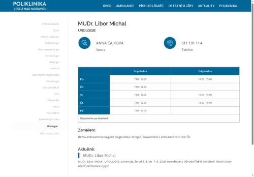 Zobrazit webové stránky Urologická ambulance - MUDr. Libor Michal