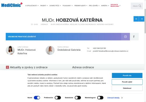 Zobrazit webové stránky Praktický lékař pro dospělé MediClinic - MUDr. Kateřina Hobzová