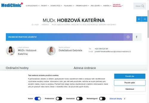 Zobrazit webové stránky Praktický lékař pro dospělé MediClinic - MUDr. Kateřina Hobzová