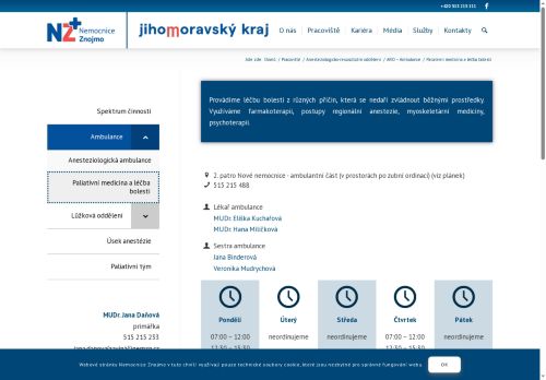 Zobrazit webové stránky Ambulance paliativní medicíny a léčby bolesti - Nemocnice Znojmo