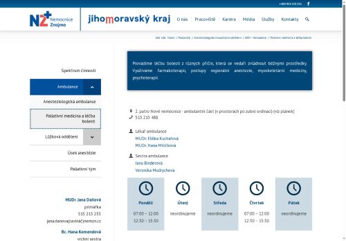 Zobrazit webové stránky Ambulance paliativní medicíny a léčby bolesti - Nemocnice Znojmo
