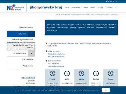 Ambulance paliativní medicíny a léčby bolesti - Nemocnice Znojmo