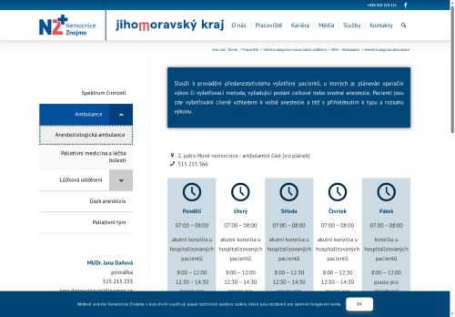 Zobrazit webové stránky Anesteziologická ambulance - Nemocnice Znojmo