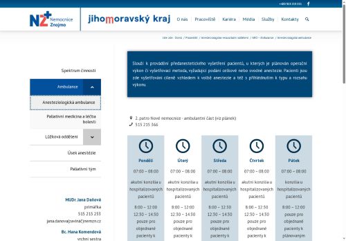 Zobrazit webové stránky Anesteziologická ambulance - Nemocnice Znojmo