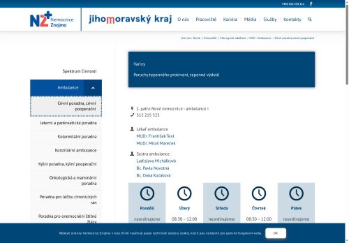 Zobrazit webové stránky Cévní poradna - Nemocnice Znojmo