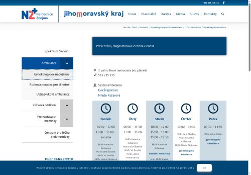 Zobrazit webové stránky Gynekologická ambulance - Nemocnice Znojmo