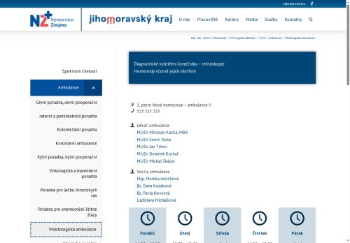 Zobrazit webové stránky Proktologická ambulance - Nemocnice Znojmo