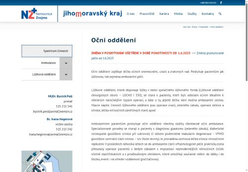 Zobrazit webové stránky Oční ambulance - Nemocnice Znojmo