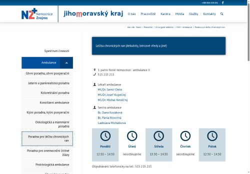 Zobrazit webové stránky Poradna pro léčbu chronických ran - Nemocnice Znojmo