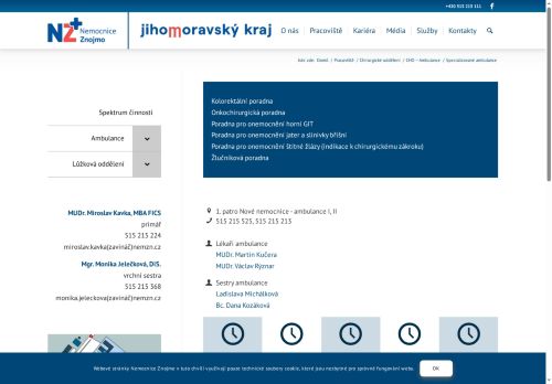 Zobrazit webové stránky Specializované chirurgické ambulance - Nemocnice Znojmo