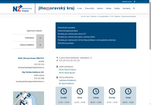Zobrazit webové stránky Specializované chirurgické ambulance - Nemocnice Znojmo