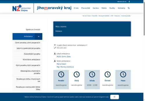 Zobrazit webové stránky Stomická poradna - Nemocnice Znojmo