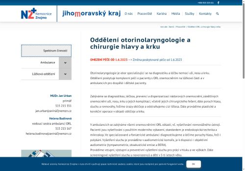 Zobrazit webové stránky ORL ambulance - Nemocnice Znojmo