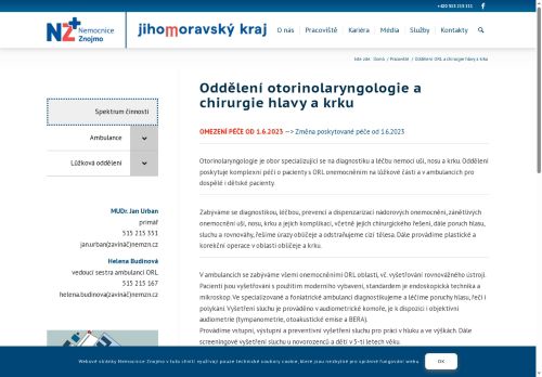 Zobrazit webové stránky ORL ambulance - Nemocnice Znojmo
