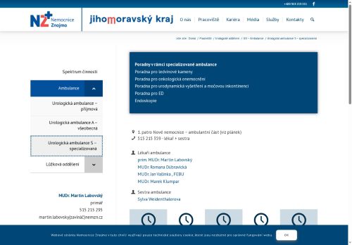 Zobrazit webové stránky Specializovaná urologická ambulance - Nemocnice Znojmo