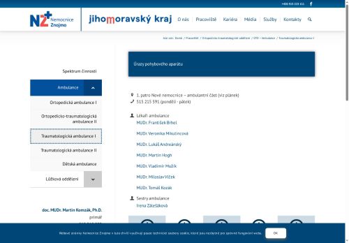 Zobrazit webové stránky Traumatologické ambulance - Nemocnice Znojmo
