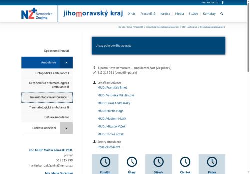 Zobrazit webové stránky Traumatologické ambulance - Nemocnice Znojmo
