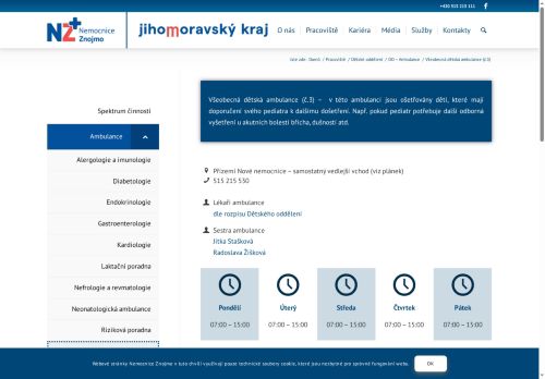 Zobrazit webové stránky Všeobecná dětská ambulance - Nemocnice Znojmo