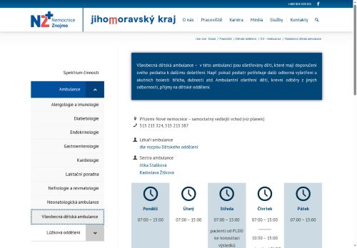 Zobrazit webové stránky Všeobecná dětská ambulance - Nemocnice Znojmo