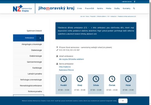 Zobrazit webové stránky Všeobecná dětská ambulance - Nemocnice Znojmo