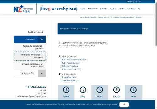 Zobrazit webové stránky Všeobecná urologická ambulance - Nemocnice Znojmo