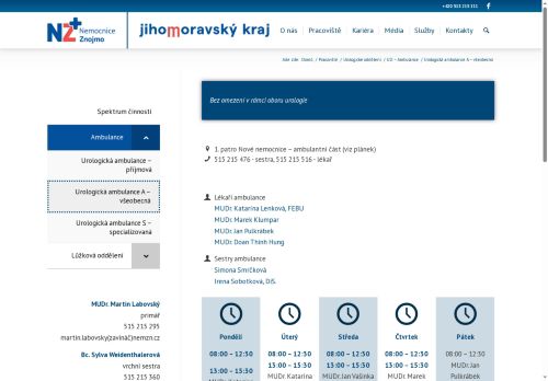 Zobrazit webové stránky Všeobecná urologická ambulance - Nemocnice Znojmo