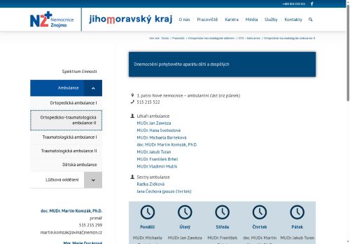 Zobrazit webové stránky Ortopedicko-traumatologická ambulance - Nemocnice Znojmo