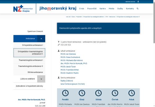 Zobrazit webové stránky Ortopedicko-traumatologická ambulance - Nemocnice Znojmo
