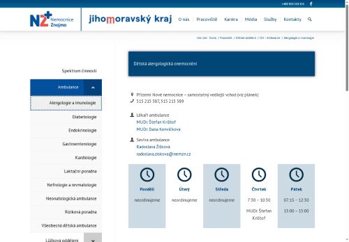 Zobrazit webové stránky Dětská alergologická a imunologická ambulance - Nemocnice Znojmo