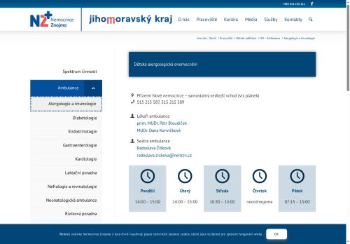 Zobrazit webové stránky Dětská alergologická a imunologická ambulance - Nemocnice Znojmo