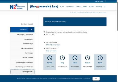 Zobrazit webové stránky Novorozenecká riziková poradna - Nemocnice Znojmo