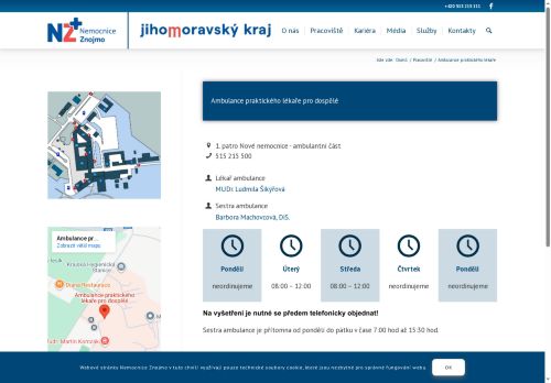 Zobrazit webové stránky Praktický lékař pro dospělé Nemocnice Znojmo - MUDr. Zuzana Ziková, MUDr. Ludmila Šikýřová