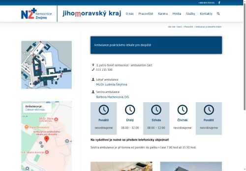 Zobrazit webové stránky Praktický lékař pro dospělé Nemocnice Znojmo - MUDr. Zuzana Ziková, MUDr. Ludmila Šikýřová
