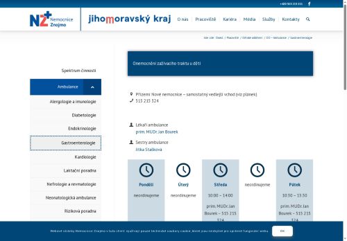 Zobrazit webové stránky Dětská gastroenterologická ambulance - Nemocnice Znojmo