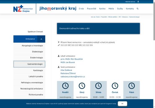 Zobrazit webové stránky Dětská gastroenterologická ambulance - Nemocnice Znojmo