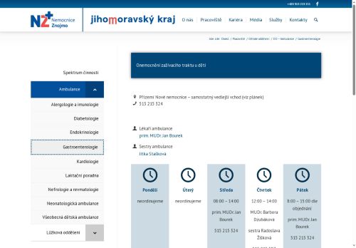 Zobrazit webové stránky Dětská gastroenterologická ambulance - Nemocnice Znojmo