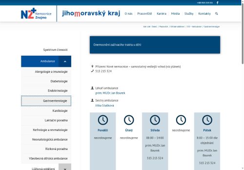 Zobrazit webové stránky Dětská gastroenterologická ambulance - Nemocnice Znojmo