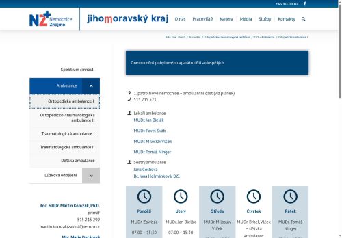 Zobrazit webové stránky Ortopedická ambulance - Nemocnice Znojmo