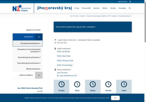 Zobrazit webové stránky Ortopedická ambulance - Nemocnice Znojmo