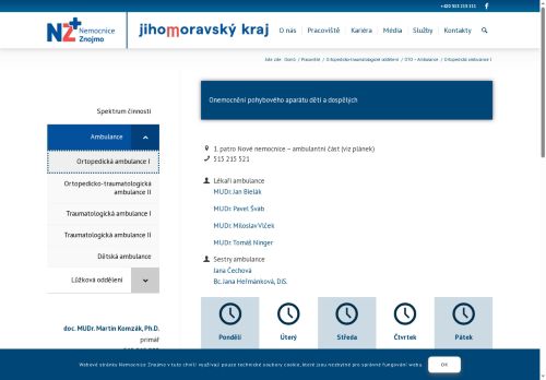 Zobrazit webové stránky Ortopedická ambulance - Nemocnice Znojmo