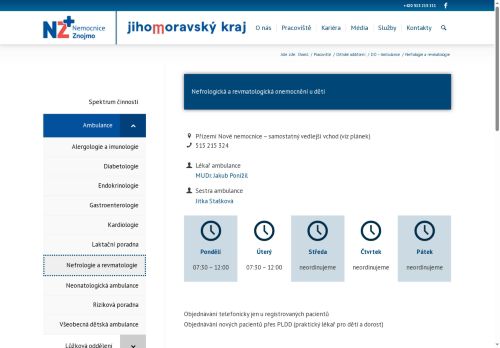 Zobrazit webové stránky Dětská nefrologická a revmatologická ambulance - Nemocnice Znojmo