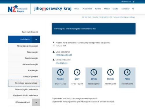 Dětská nefrologická a revmatologická ambulance - Nemocnice Znojmo