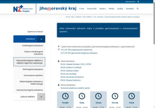 Zobrazit webové stránky Gastroenterologická ambulance - Nemocnice Znojmo
