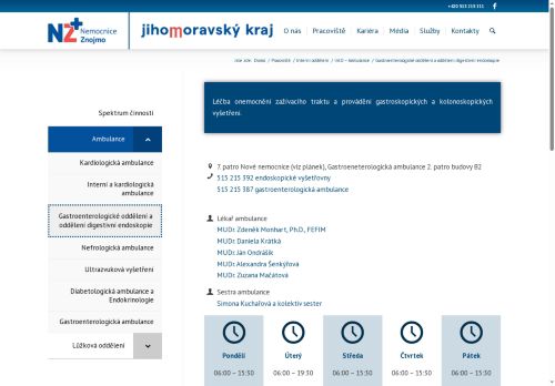 Zobrazit webové stránky Gastroenterologická ambulance - Nemocnice Znojmo