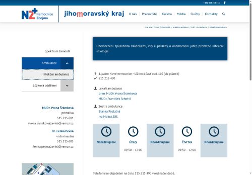 Zobrazit webové stránky Infekční ambulance - Nemocnice Znojmo