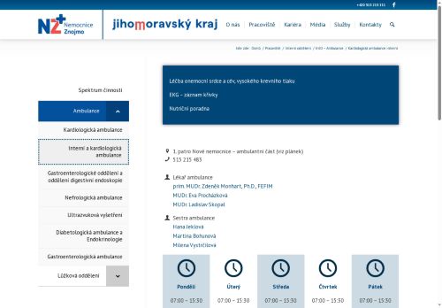 Zobrazit webové stránky Interní a kardiologická ambulance - Nemocnice Znojmo